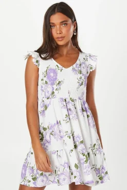 Petite Floral Shirred Bodice Mini Dress
