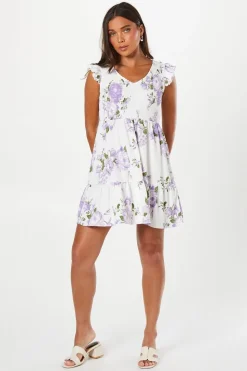 Petite Floral Shirred Bodice Mini Dress