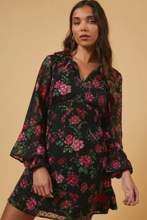 Petite Floral Tie Dobby Chiffon Mini Dress