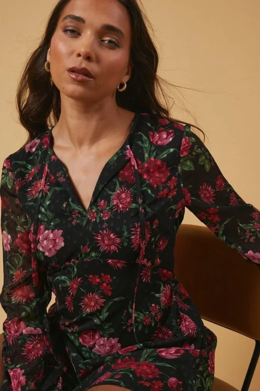 Petite Floral Tie Dobby Chiffon Mini Dress