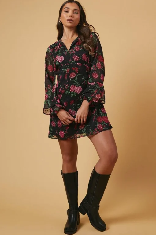 Petite Floral Tie Dobby Chiffon Mini Dress