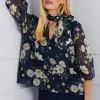 Petite Floral Tie Neck Blouse