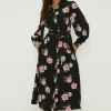 Petite Floral Tie Waist Midi Shirt Dress