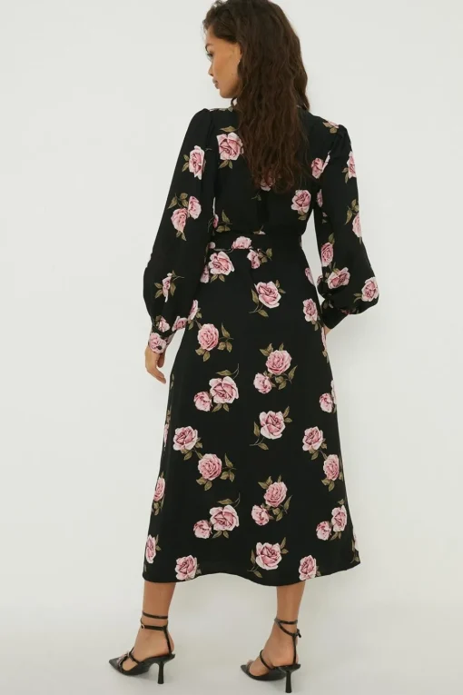 Petite Floral Tie Waist Midi Shirt Dress