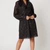 Petite Foil Star Tie Neck Shift Dress