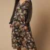 Petite Folk Lace Sleeve Ruffle Front Midi Dress