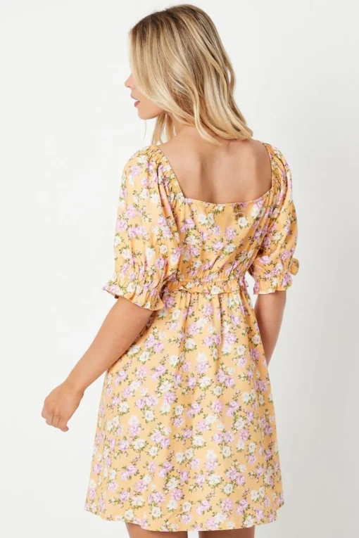 Petite Frill Sleeve Tie Waist Mini Dress