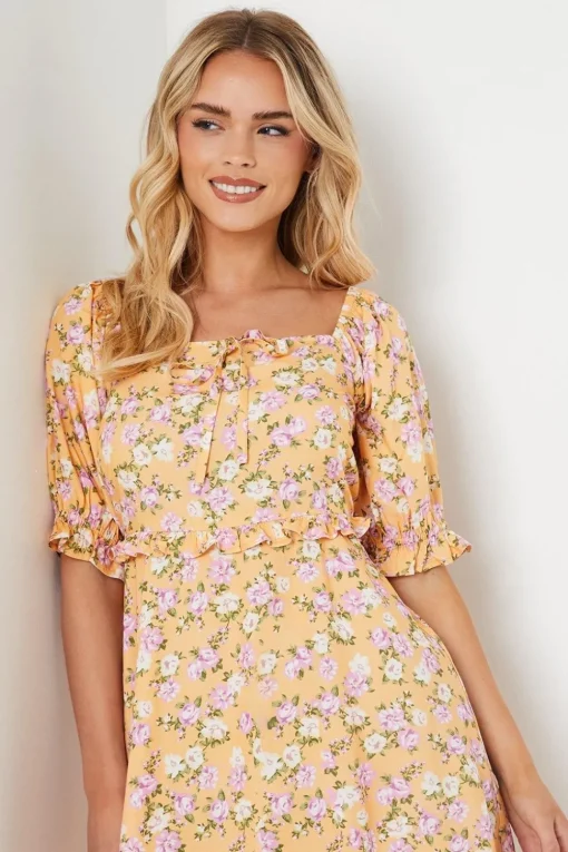 Petite Frill Sleeve Tie Waist Mini Dress