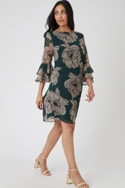 Petite Green Floral Flute Shift Dress