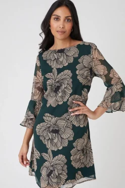 Petite Green Floral Flute Shift Dress