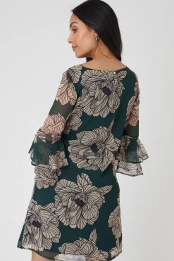 Petite Green Floral Flute Shift Dress