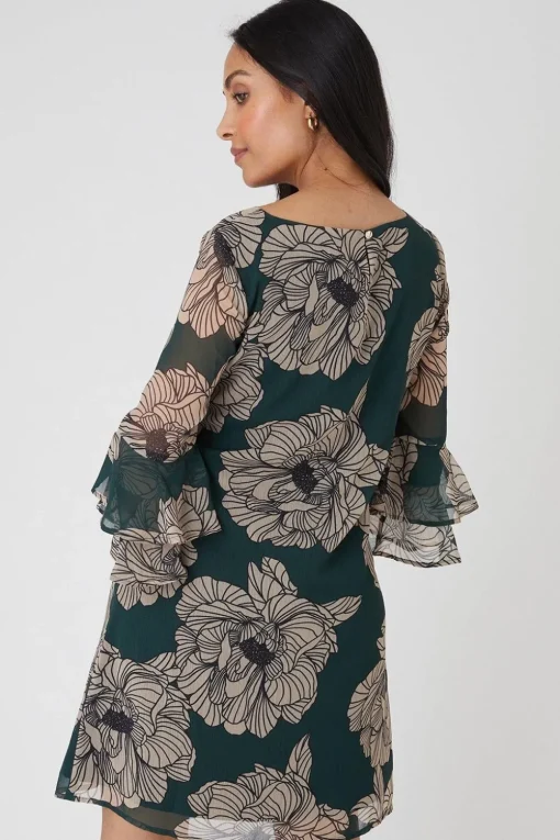 Petite Green Floral Flute Shift Dress