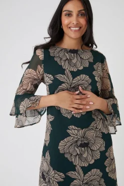Petite Green Floral Flute Shift Dress