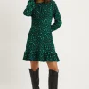 Petite Green Leopard Frill Hem Mini Dress
