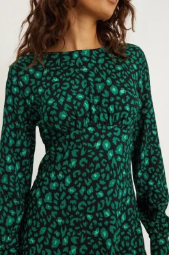 Petite Green Leopard Frill Hem Mini Dress