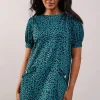 Petite Green Short Sleeve Jacquard Ponte Shift Dress