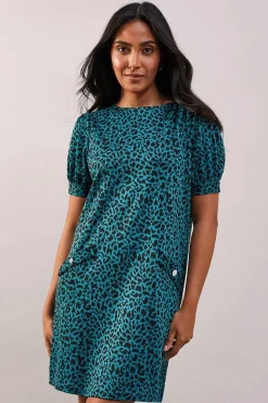 Petite Green Short Sleeve Jacquard Ponte Shift Dress