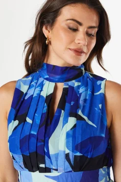 Petite High Neck Pleat Detail Sleeveless Maxi Dress