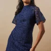 Petite Lace High Neck Button Mini Dress