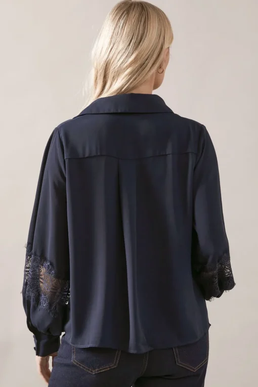 Petite Lace Trim Georgette Blouse