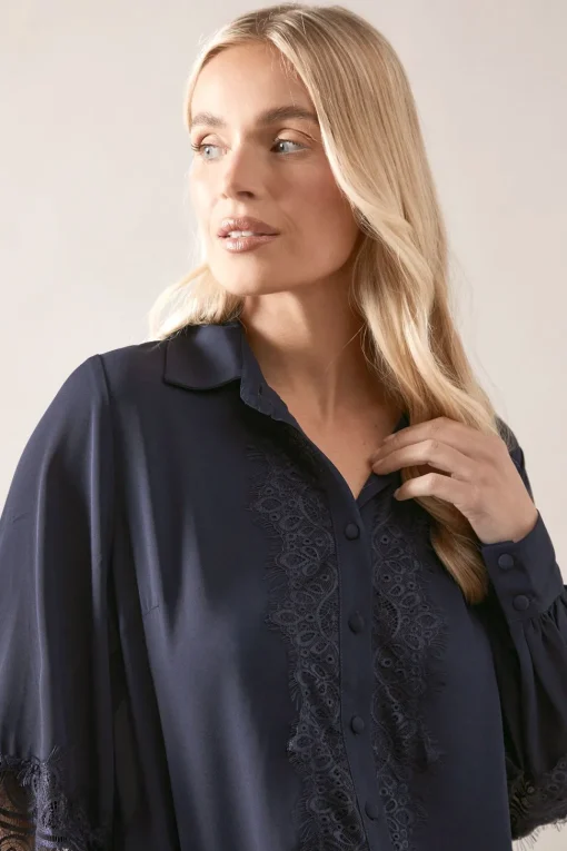 Petite Lace Trim Georgette Blouse