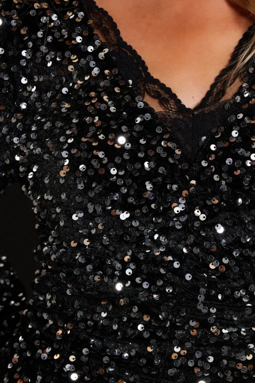 Petite Lace Trim Sequin Mini Dress