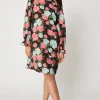 Petite Large Floral Ruffle Neck Shift Dress