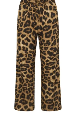 Petite Leopard Print Drawstring Wide Leg Trousers