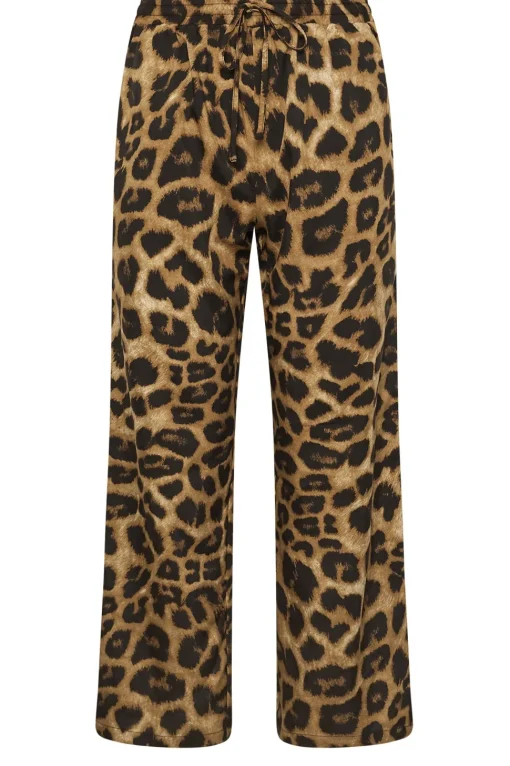 Petite Leopard Print Drawstring Wide Leg Trousers