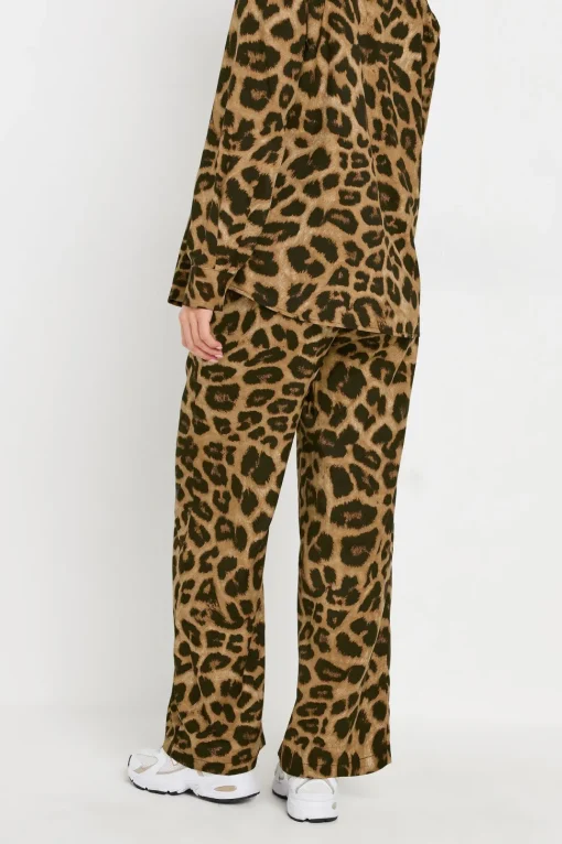 Petite Leopard Print Drawstring Wide Leg Trousers