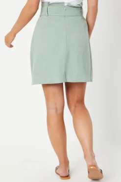 Petite Linen Tortoise Shell Belted Mini Skirt
