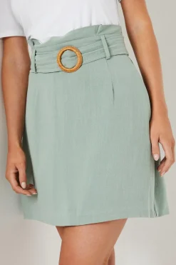 Petite Linen Tortoise Shell Belted Mini Skirt