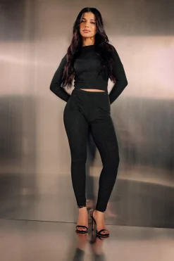 Petite Metallic Ribbed Leggings