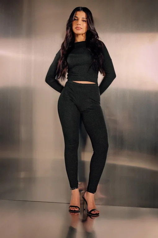 Petite Metallic Ribbed Leggings