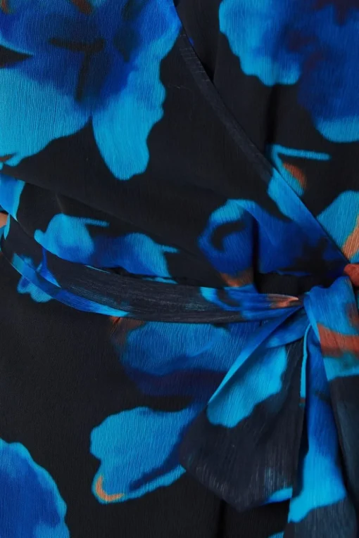 Petite Navy Floral Print Wrap Midi Dress