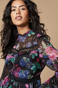 Petite Occasion Floral Glitter Lace Trim Midi Dress