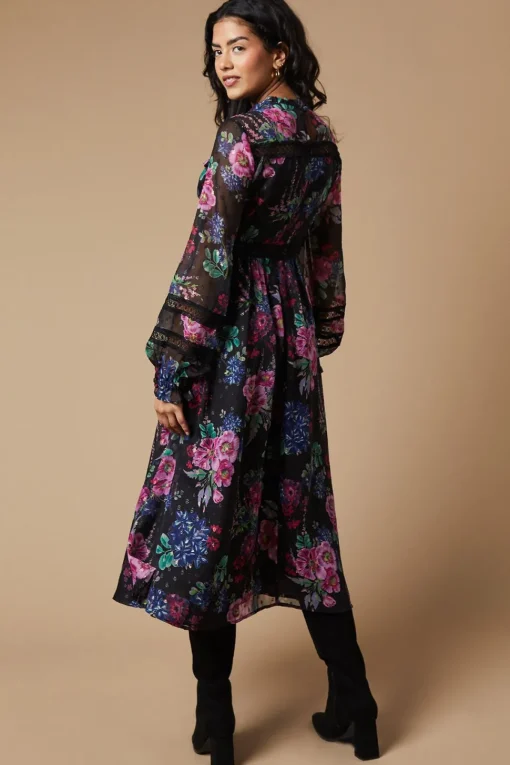 Petite Occasion Floral Glitter Lace Trim Midi Dress