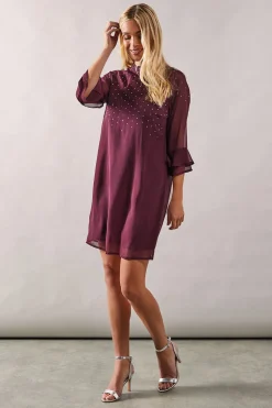 Petite Occasion Hotfix High Neck Shift Dress