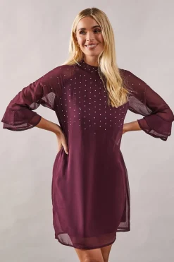 Petite Occasion Hotfix High Neck Shift Dress