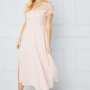 Petite Occasion Lace Short Sleeve Midi Dress