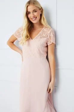 Petite Occasion Lace Short Sleeve Midi Dress