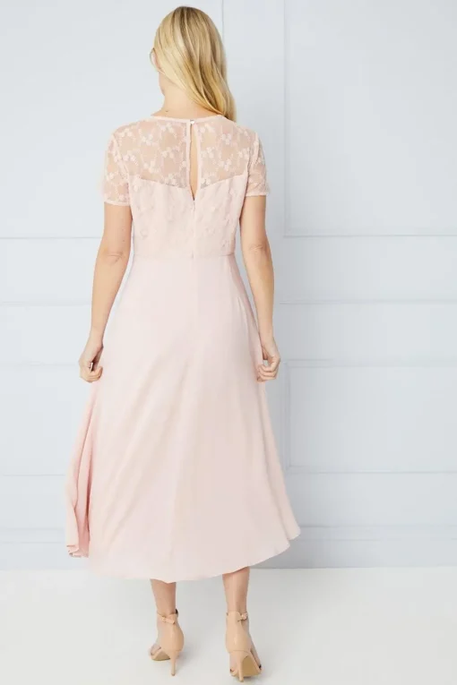 Petite Occasion Lace Short Sleeve Midi Dress