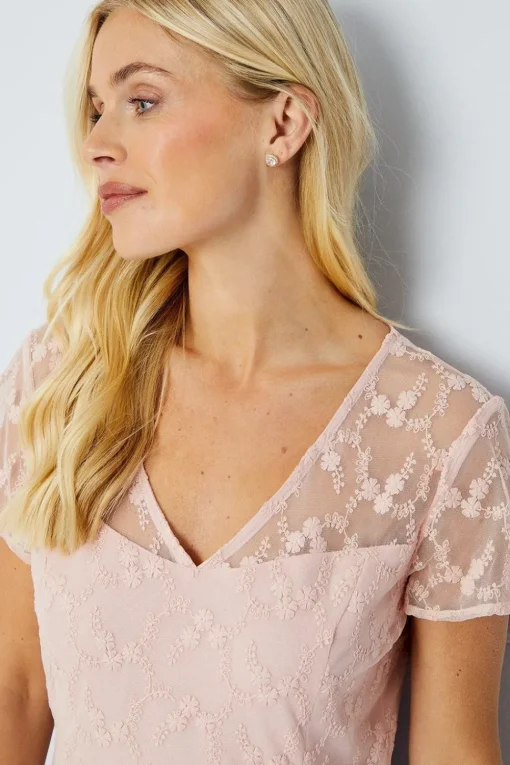 Petite Occasion Lace Short Sleeve Midi Dress