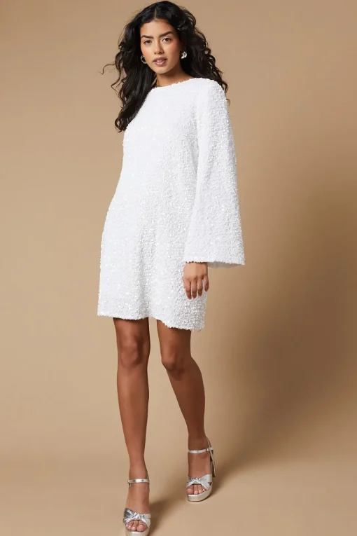 Petite Occasion Sequin Flare Sleeve Mini Dress