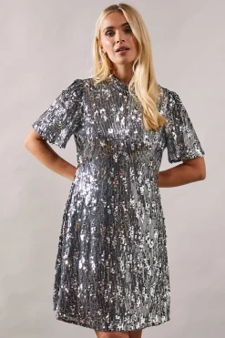 Petite Occasion Sequin High Neck Shift Dress