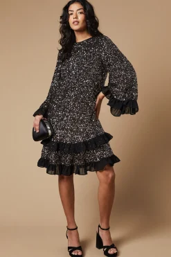 Petite Occasion Sequin Ruffle Swing Dress