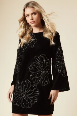 Petite Occasion Velvet Embroidered Mini Dress