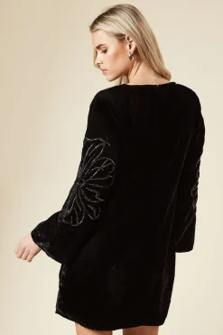 Petite Occasion Velvet Embroidered Mini Dress