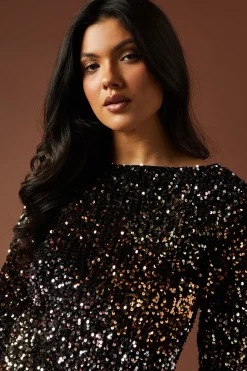 Petite Ombre Sequin Bow Mini Dress