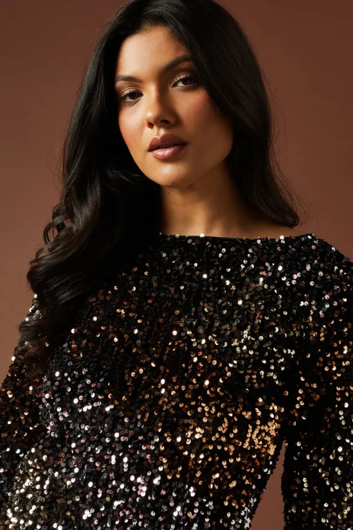 Petite Ombre Sequin Bow Mini Dress